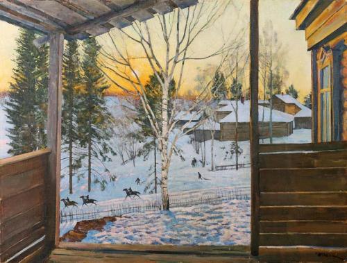 Konstantin Yuon 'Winter in the village'