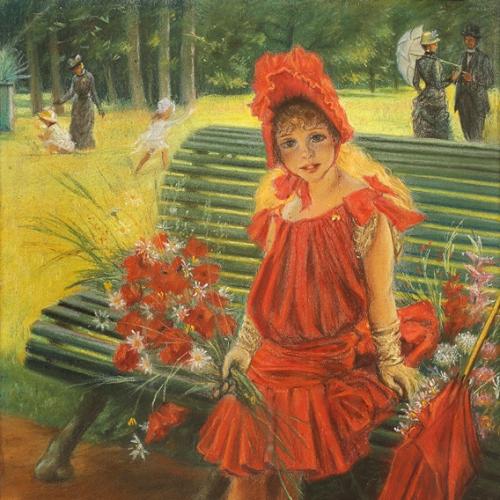 Jacques-Joseph Tissot 'A girl in red, in the park'